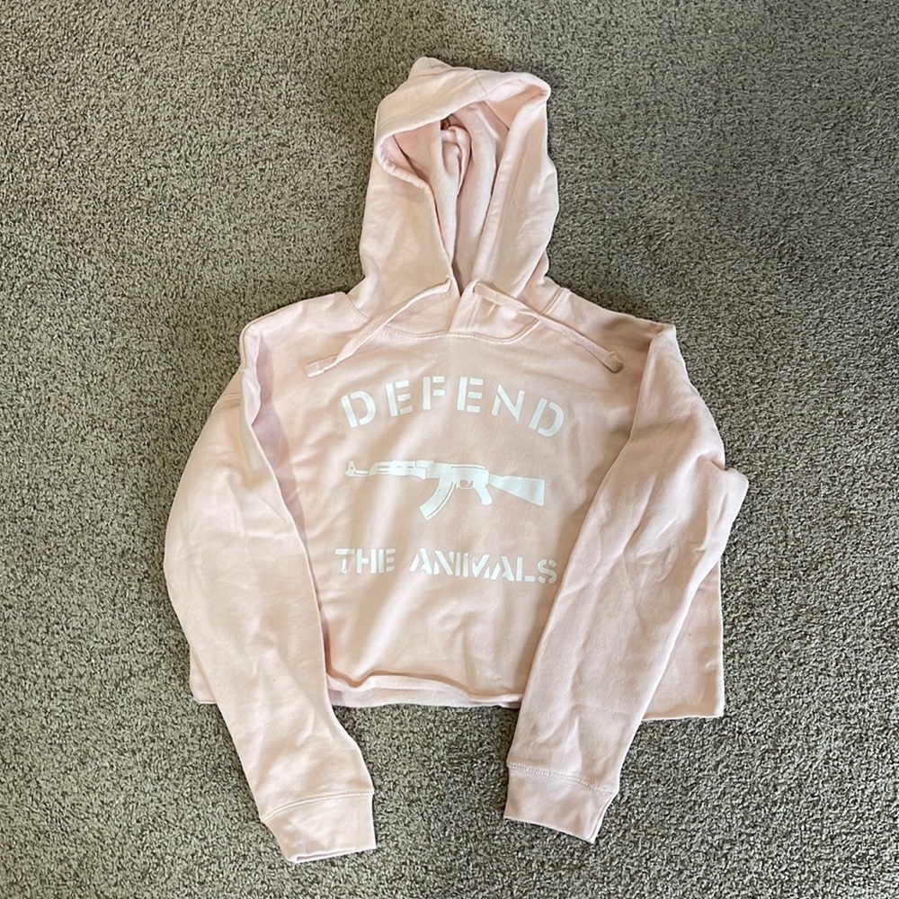 Defend The Animals pink cropped fleece hoodie! Size small!